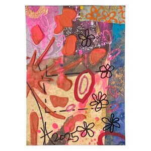ACEO Original Art Acrylic Collage Mixed Media Markers 3-D ATC